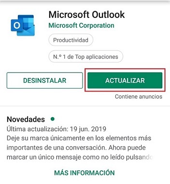 Actualización Microsoft Outlook